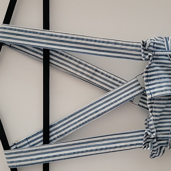 Kittenish Blue and White Striped Overall Shorts - Picture 2 of 6